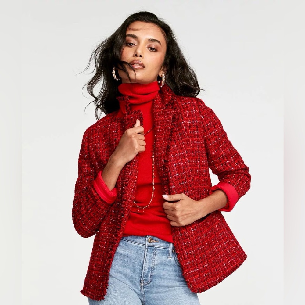 Chico's Women's Red Tweed Sequin Blazer